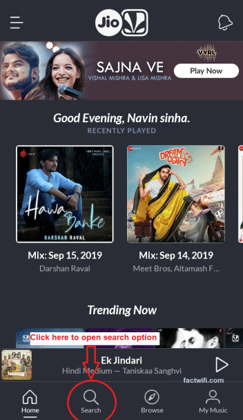 setting JioTune through JioSaavn app Step-1