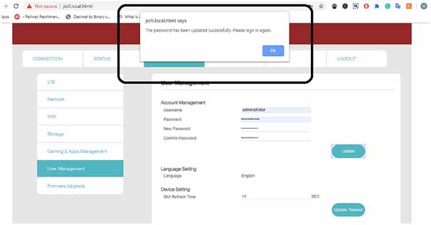 JioFi 4 official website Update Password