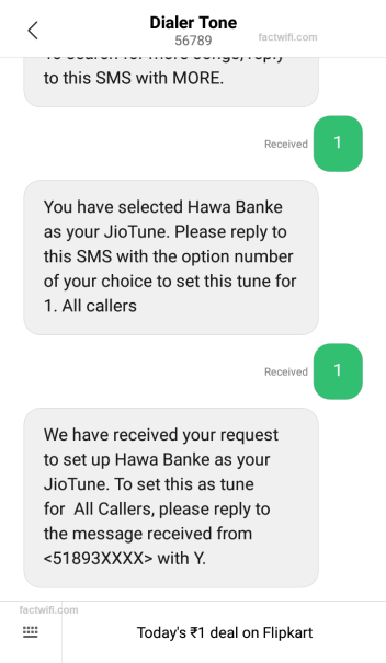 setting JioTune through SMS Step-4