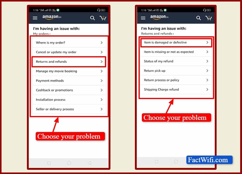 call amazon customer service using app and website