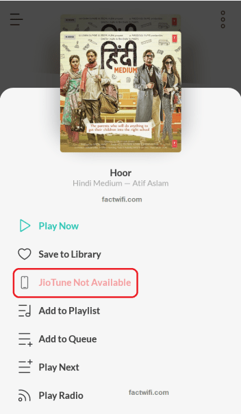 setting JioTune through JioSaavn app error song not available