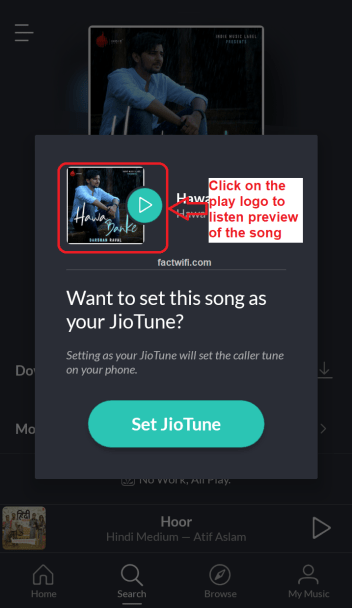 setting JioTune through JioSaavn app Step-5