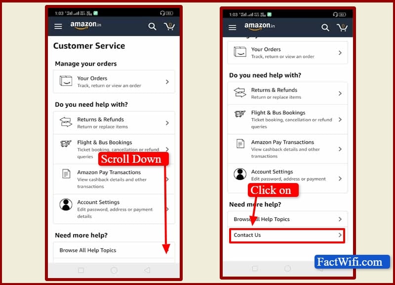 call amazon customer care using website For calling click contact us option