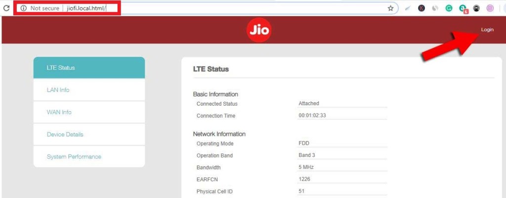 JioFi Login Home Page