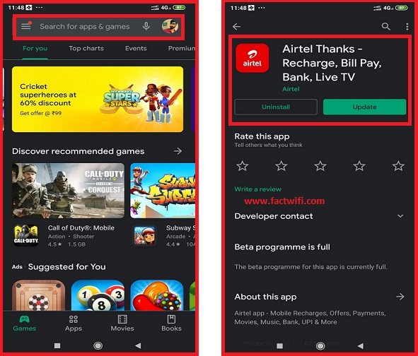 Step-1 check airtel mobile number using mobile App code