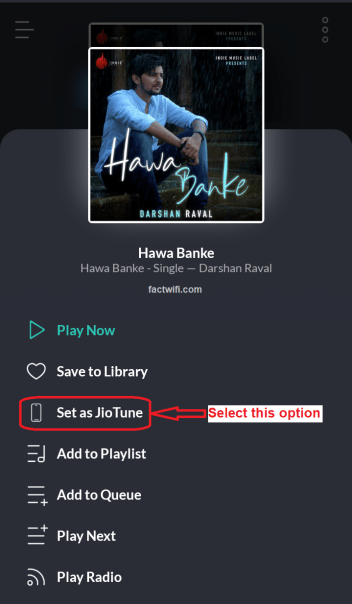 setting JioTune through JioSaavn app Step-4