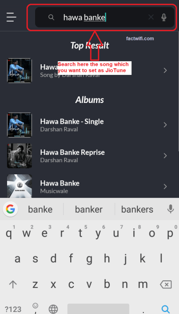 setting JioTune through JioSaavn app Step-2